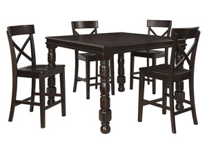 Image for Gerlane Dark Brown Rectangular Extension Dining Room Counter Table w/ 4 Barstools