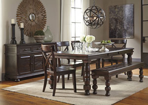 Image for Gerlane Dark Brown Rectangular Dining Room Extension Table w/ Bench, Server and 4 Side Chairs