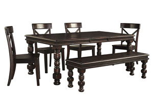 Image for Gerlane Dark Brown Dining Room Extension Table w/ Bench and 4 Side Chairs