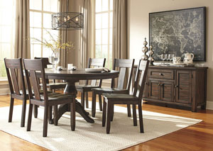 Image for Trudell Golden Brown Round Dining Room Extension Pedestal Table w/ 6 Side Chairs