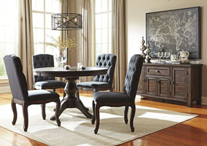 Image for Trudell Golden Brown Round Dining Room Extension Pedestal Table w/ 4 Upholstered Side Chairs