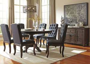 Image for Trudell Golden Brown Round Dining Room Extension Pedestal Table w/ 6 Upholstered Side Chairs