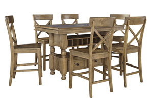 Image for Trishley Light Brown Rectangular Counter Table w/Storage and 6 Barstools