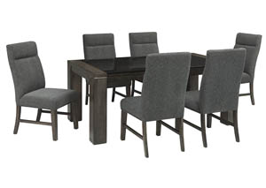 Image for Chansey Dark Gray Rectangular Glass Top Dining Room Table w/6 Upholstered Side Chairs