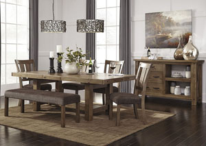 Image for Tamilo Gray/Brown Rectangular Dining Room Extension Table w/4 Side Chairs, Bench and Server