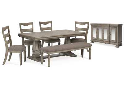 Lexorne Dining Table and 4 Chairs and Bench with Storage