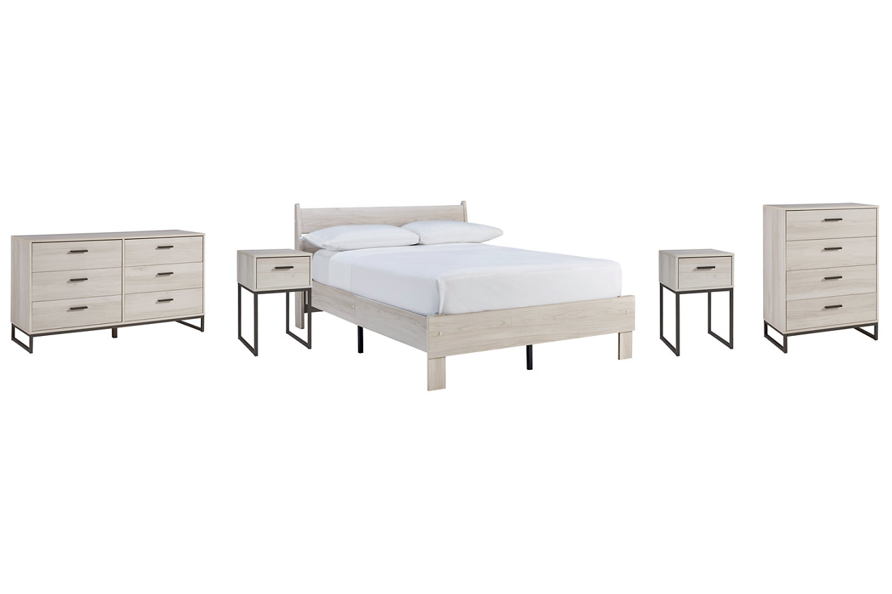 Socalle Full Platform Bed with Dresser, Chest and 2 Nightstands