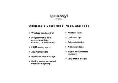 Head-Foot Model Better California King Adjustable Head Base,Sierra Sleep by Ashley