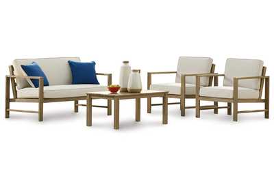 Fynnegan Outdoor Loveseat and 2 Chairs with Coffee Table,Outdoor By Ashley