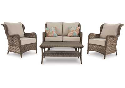 Clear Ridge Outdoor Loveseat and 2 Chairs with Coffee Table,Outdoor By Ashley