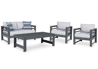 Amora Outdoor Loveseat and 2 Chairs with Coffee Table,Outdoor By Ashley