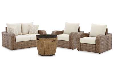 Image for Malayah Outdoor Loveseat and 2 Lounge Chairs with Fire Pit Table