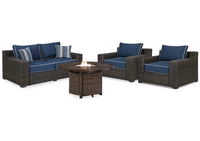 Image for Grasson Lane Outdoor Loveseat and 2 Lounge Chairs with Fire Pit Table