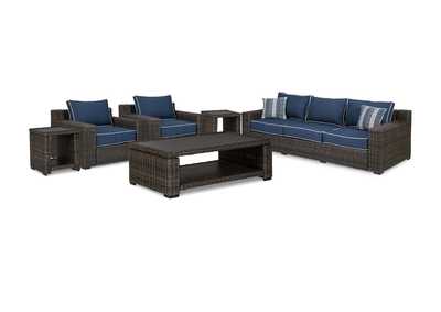 Grasson Lane Outdoor Sofa and  2 Lounge Chairs with Coffee Table and 2 End Tables,Outdoor By Ashley