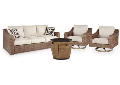 Image for Malayah Outdoor Sofa and 2 Lounge Chairs with Fire Pit Table
