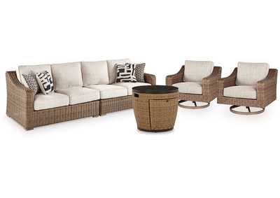 Malayah Outdoor Loveseat and 2 Lounge Chairs with Fire Pit Table,Outdoor By Ashley
