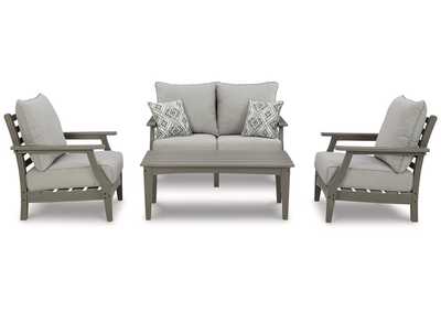 Visola Outdoor Loveseat and 2 Chairs with Coffee Table,Outdoor By Ashley