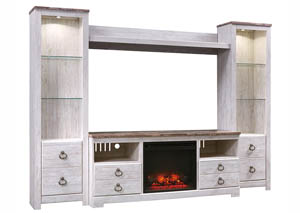 Image for Willowton Whitewash Entertainment Center w/Fireplace Insert