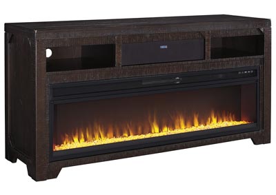 Image for Rogness Dark Brown Large TV Stand w/Fireplace and Small Integrated Audio