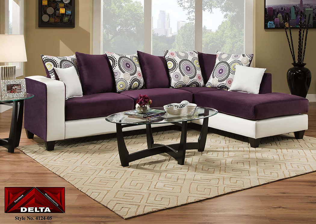 Implosion Purple/Demsey White Sectional w/ Right Facing Chaise ,Atlantic Bedding & Furniture