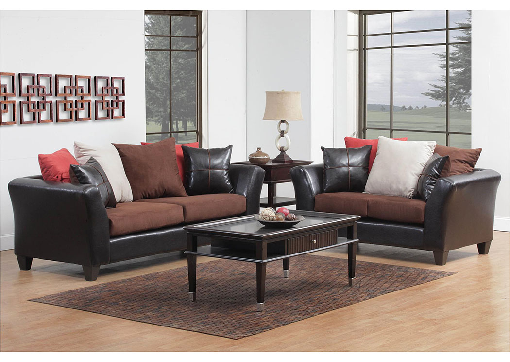 Jefferson Chocolate/Sierra Chocolate Sofa and Loveseat,Atlantic Bedding & Furniture