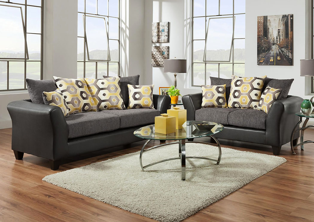 4173 Dempsey Graphite/Tahoe Grey Loveseat,Atlantic Bedding & Furniture