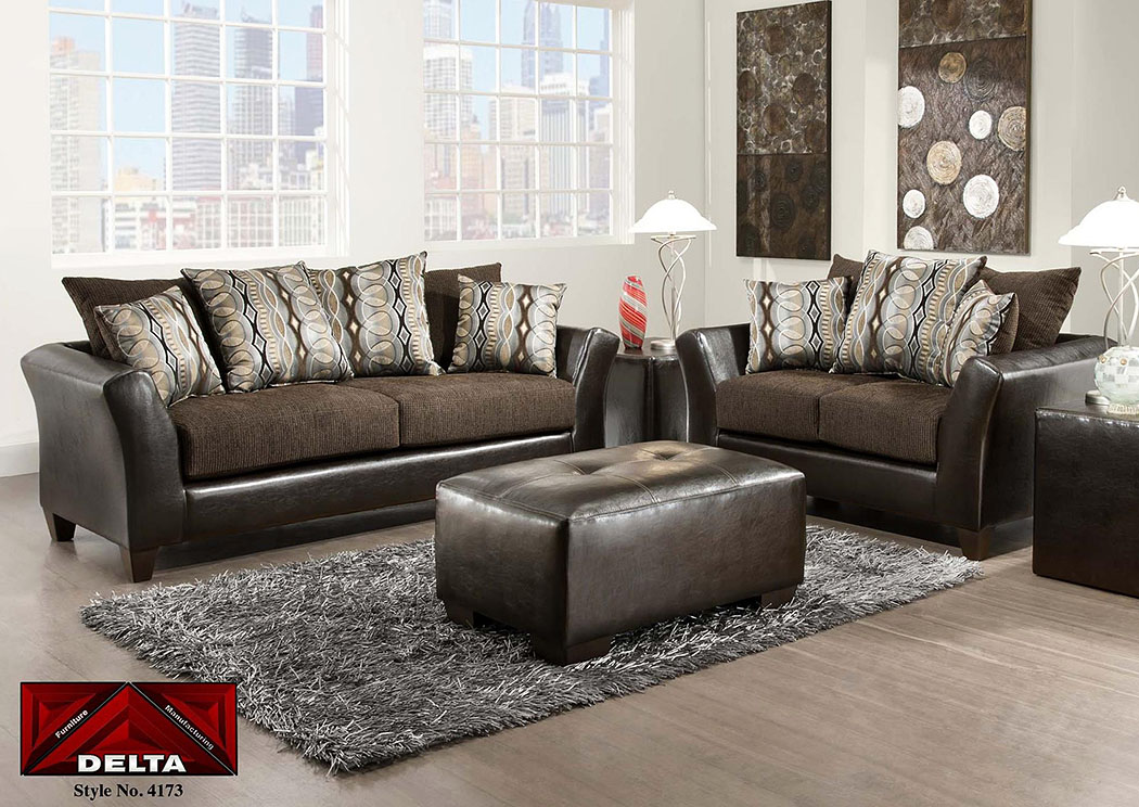 Jefferson Chocolate/Rip Sable Sofa and Loveseat,Atlantic Bedding & Furniture