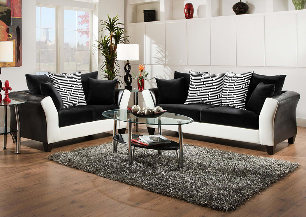 Jefferson Black-Avanti White/Implosion Black Sofa,Atlantic Bedding & Furniture