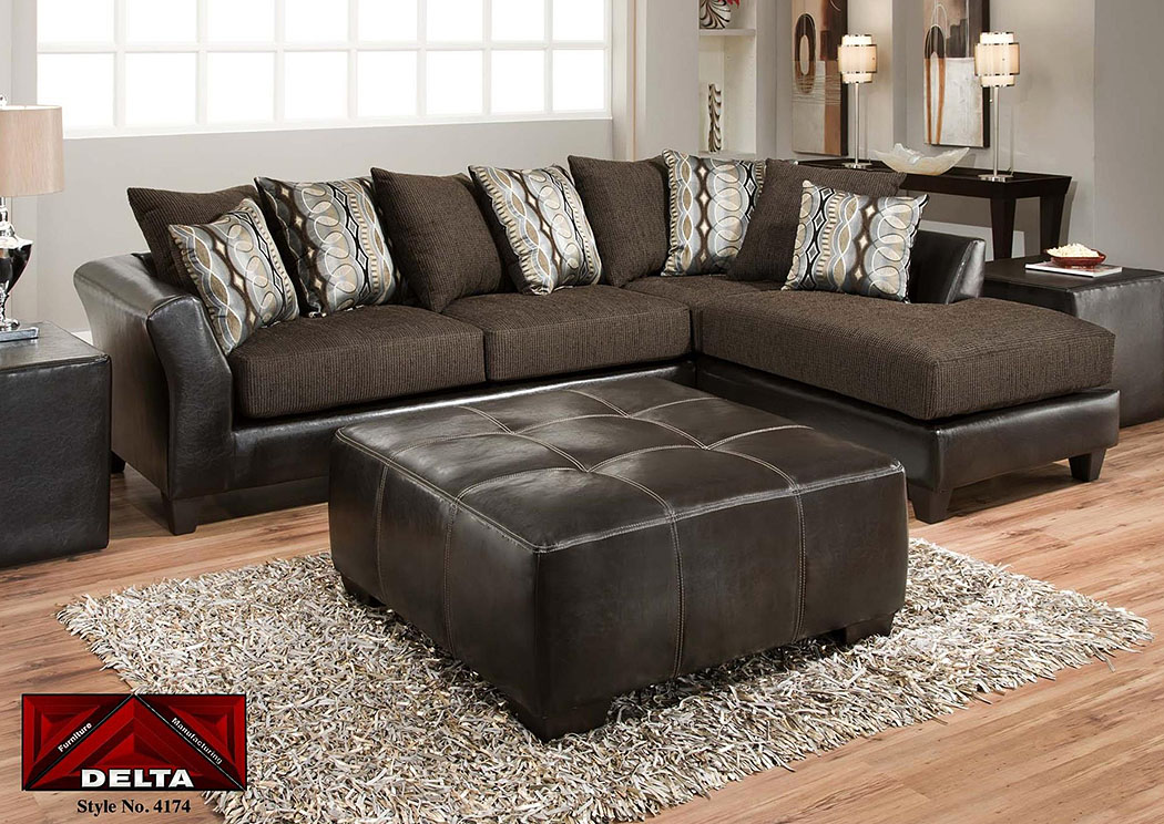 Jefferson Chocolate/Rip Sable Sectional w/ Right Facing Chaise ,Atlantic Bedding & Furniture