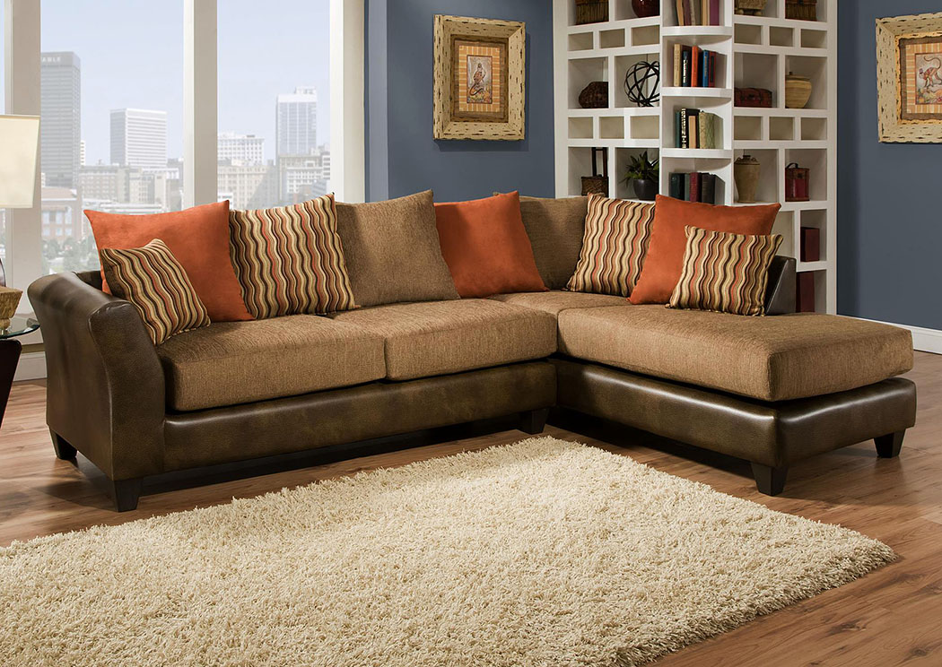 McLarin Saddle/Council Mocha Sectional w/ Right Facing Chaise ,Atlantic Bedding & Furniture