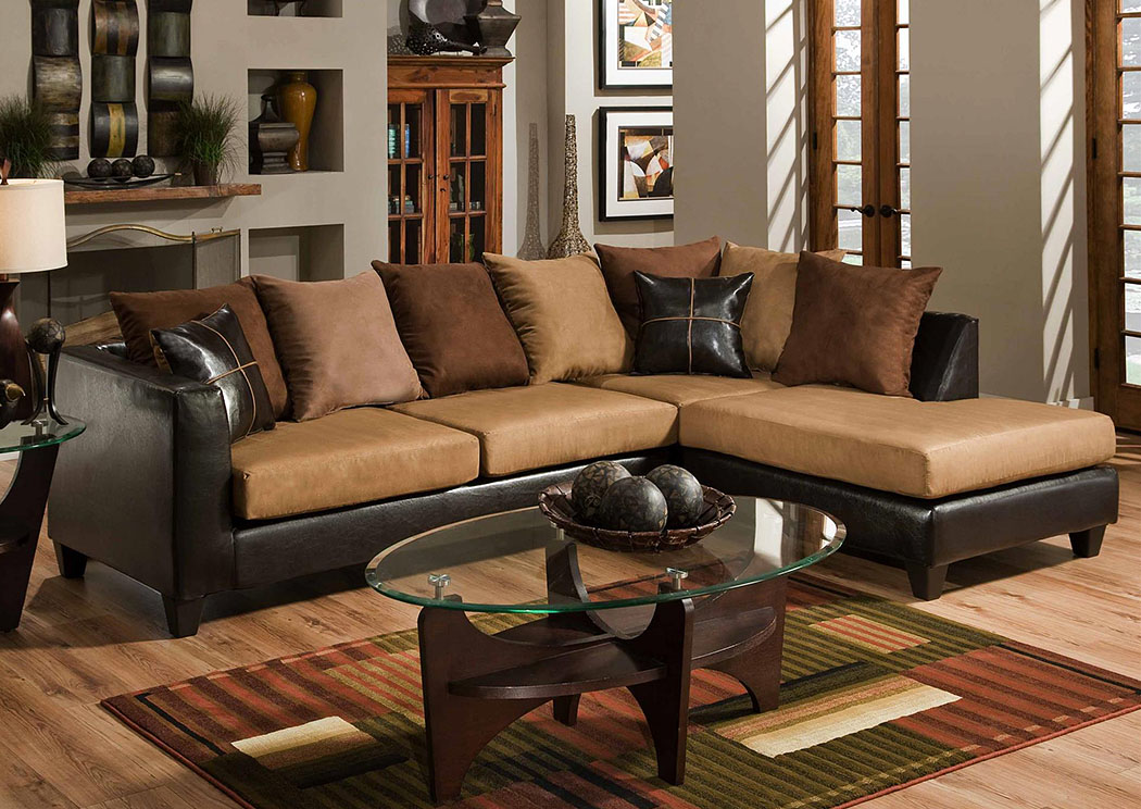 Jefferson Chocolate/Sierra Camel Sectional w/ Right Facing Chaise ,Atlantic Bedding & Furniture