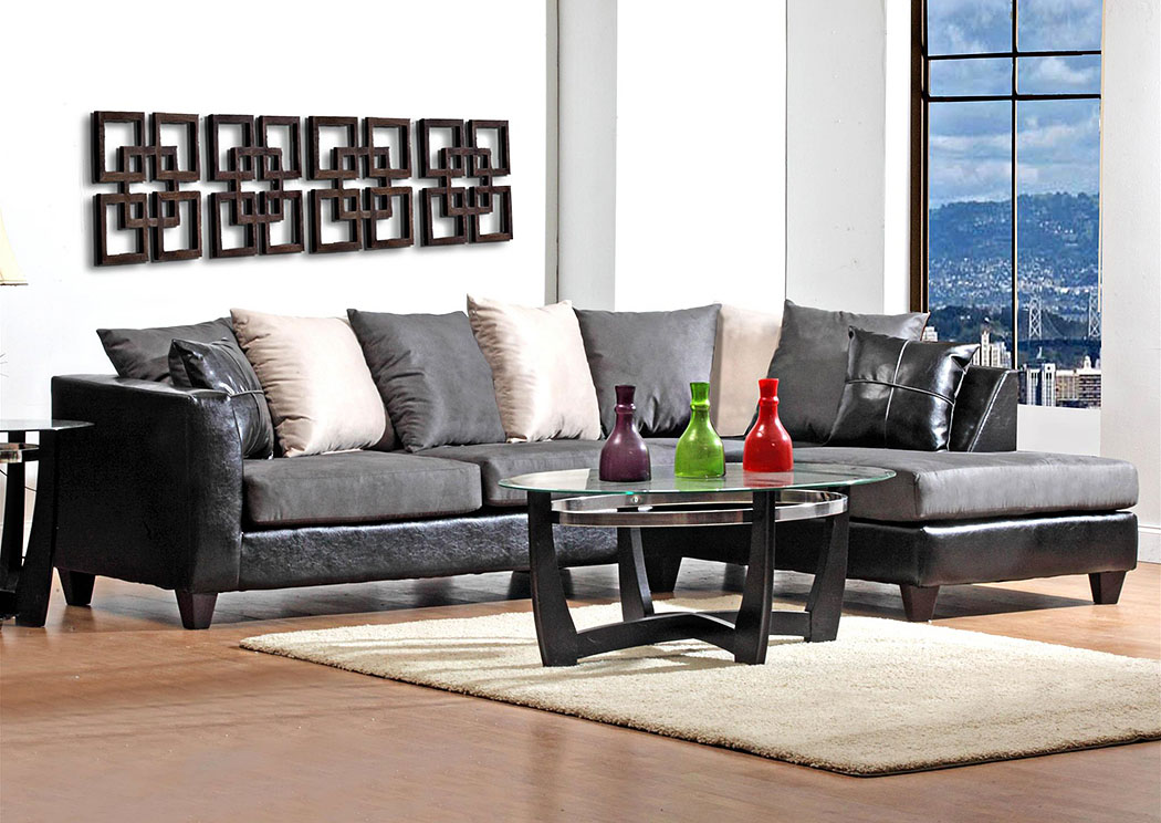 Jefferson Black/Sierra Graphite Sectional w/ Right Facing Chaise ,Atlantic Bedding & Furniture