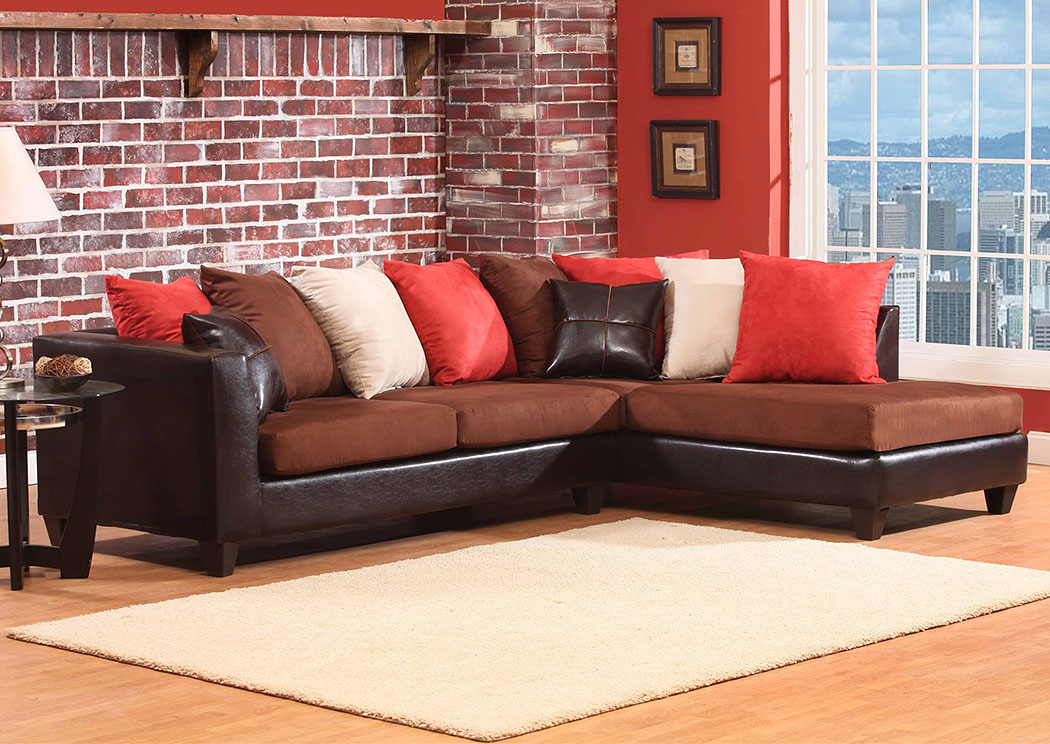 Jefferson Chocolate/Sierra Chocolate Sectional w/ Right Facing Chaise ,Atlantic Bedding & Furniture