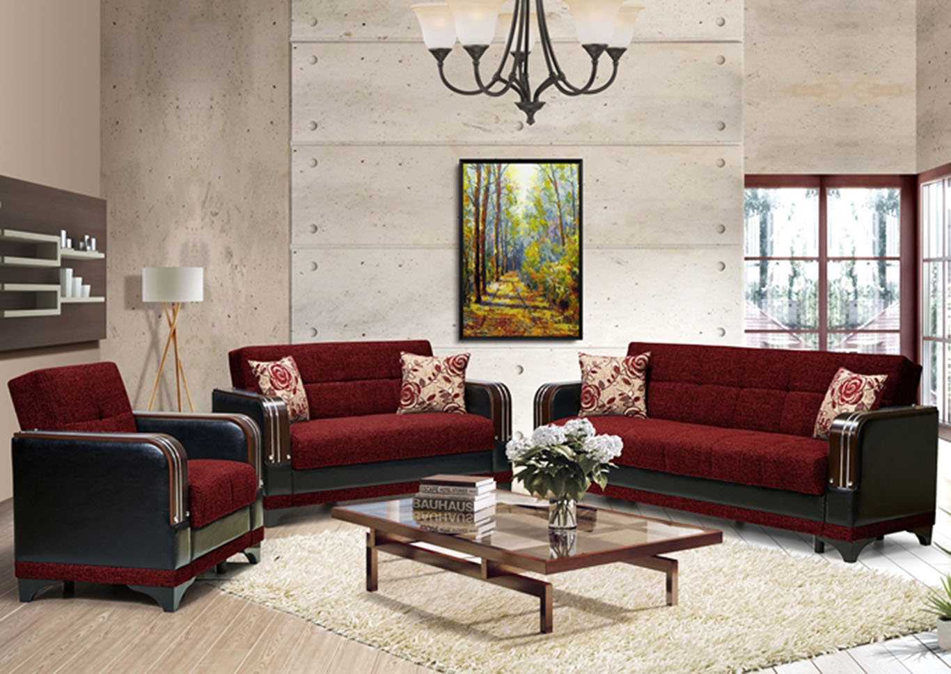 Almira Burgundy Polyester Sofabed & Loveseat,Ottomanson (Previously Casamode)