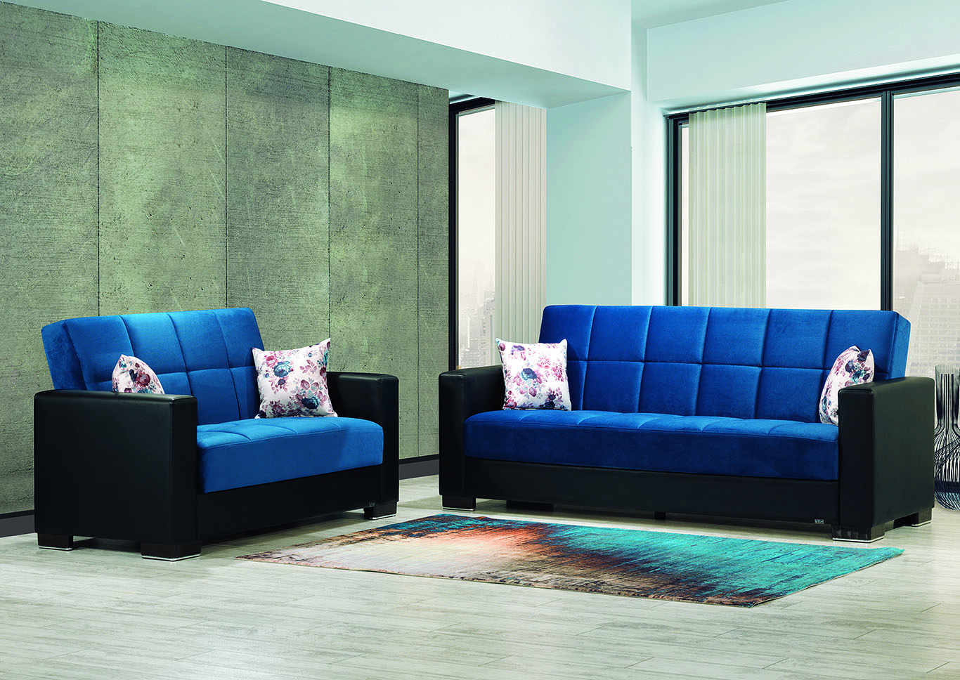 Armada Emerald Blue Set of Sofabed & Loveseat,Ottomanson (Previously Casamode)