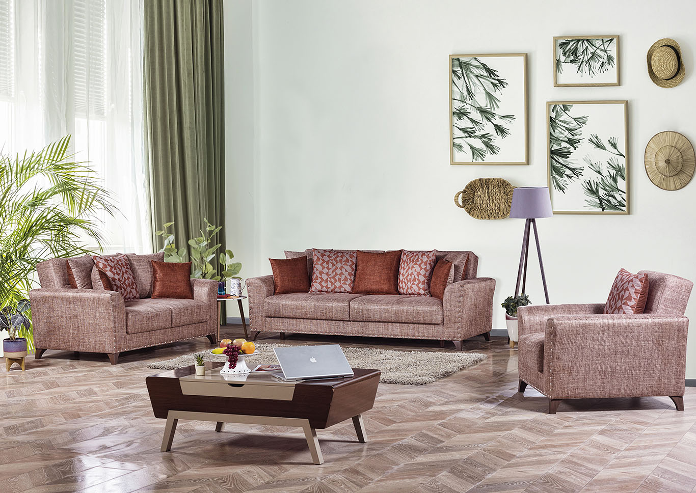 Ashley Brown Three-Piece Seating Set,Ottomanson (Previously Casamode)