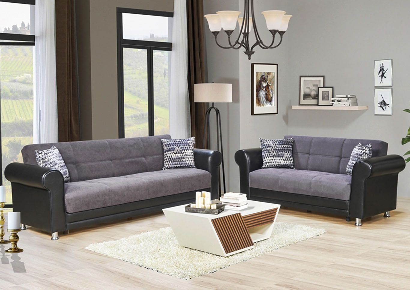 Avalanche Gray Chenille Sofabed & Loveseat,Ottomanson (Previously Casamode)