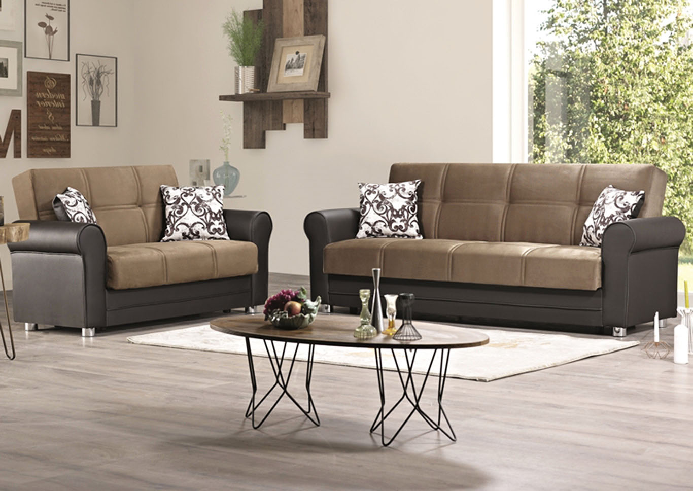 Avalon Plus Dark Beige Microfiber Sofabed & Loveseat,Ottomanson (Previously Casamode)