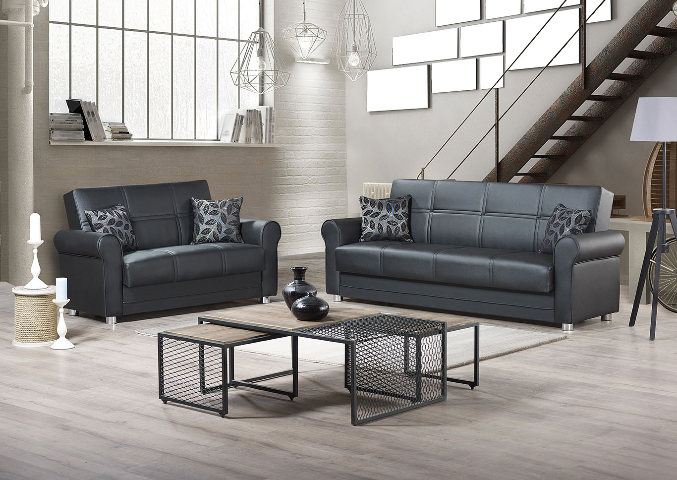 Avalon Plus Black Set of Sofabed & Loveseat,Ottomanson (Previously Casamode)