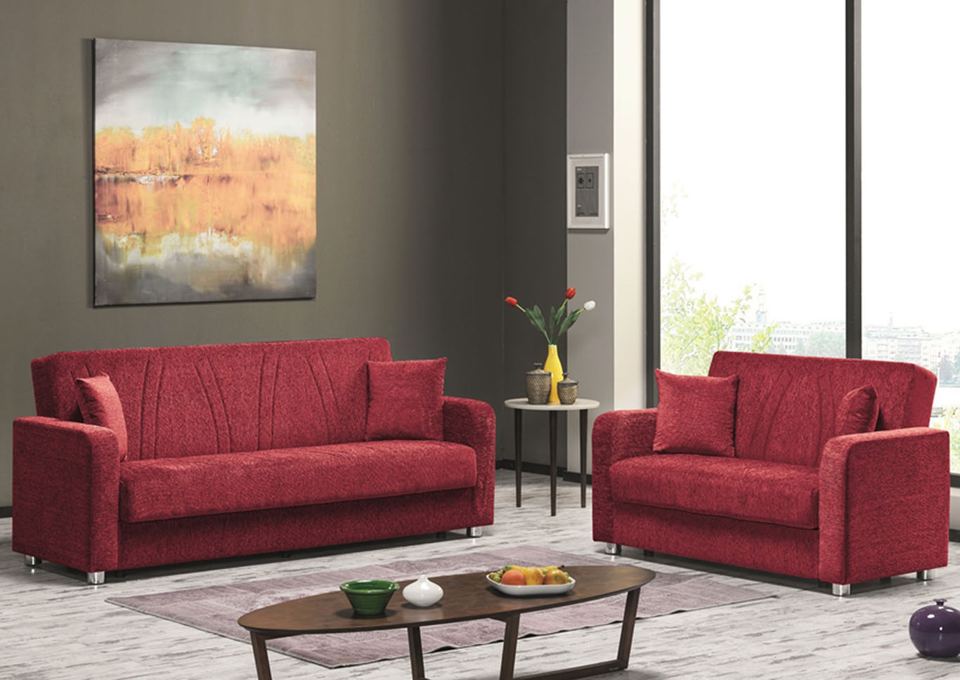 Elegance Red Chenille Sofabed & Loveseat,Ottomanson (Previously Casamode)