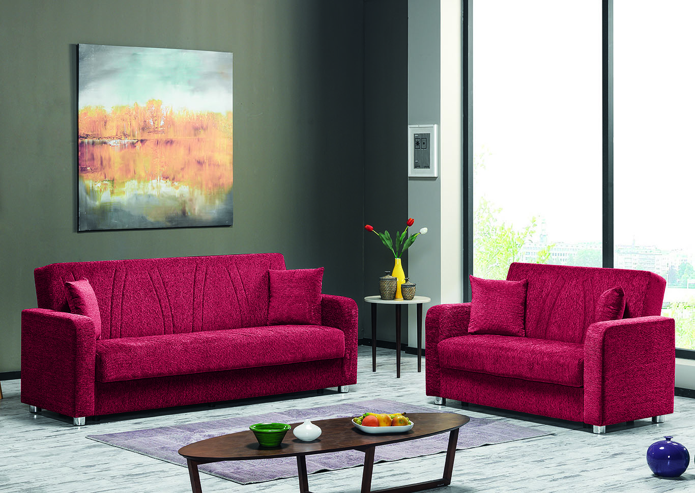 Elegance (Joker) Red Sofabed,Ottomanson (Previously Casamode)