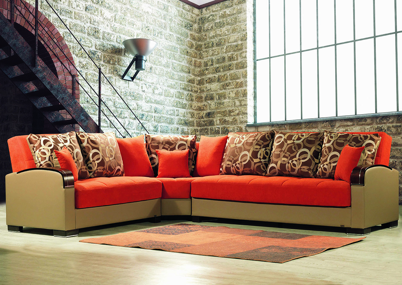 Megamax Orange Sectional S+L+W,Ottomanson (Previously Casamode)