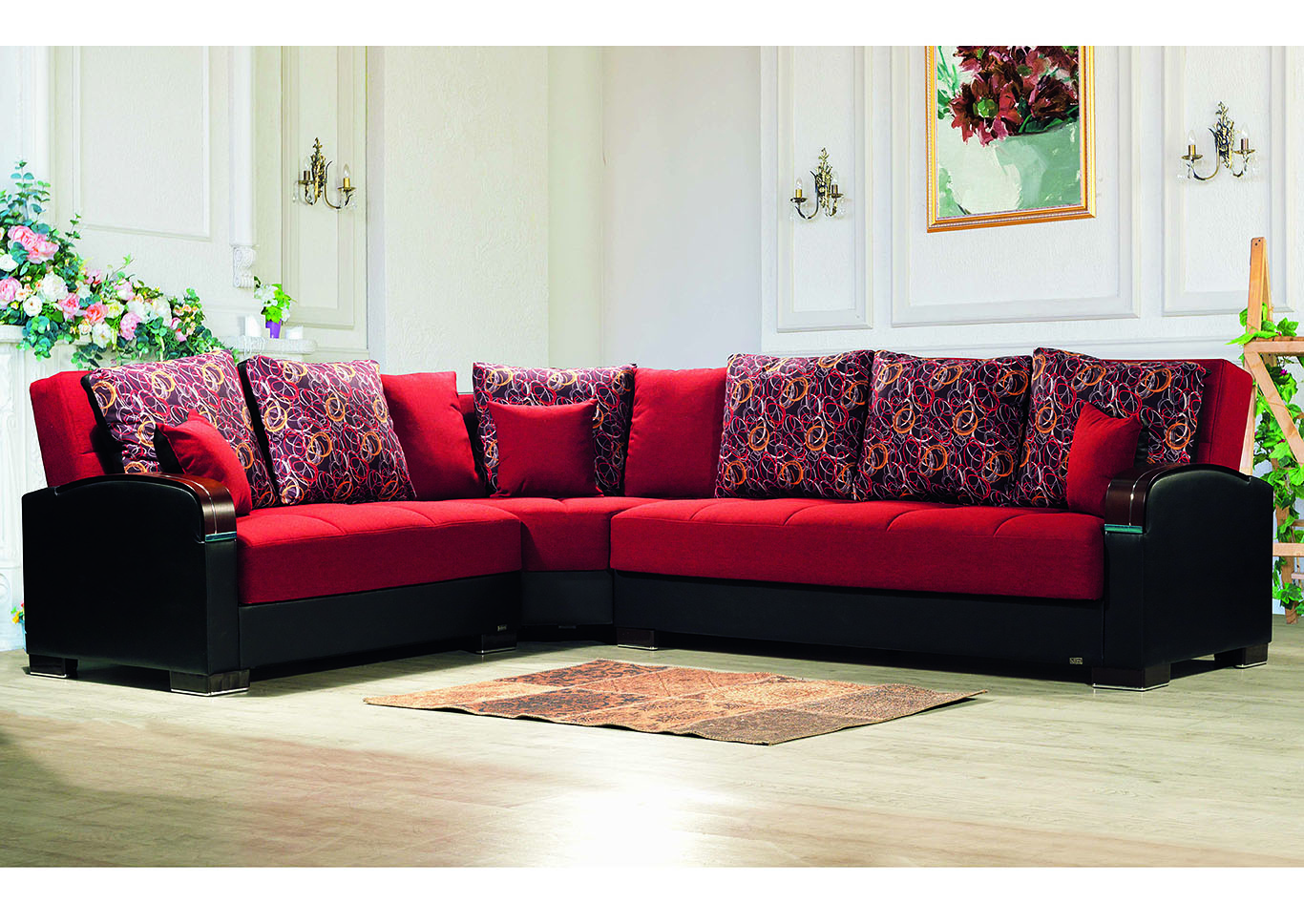 Megamax Red Sectional S+L+W,Ottomanson (Previously Casamode)