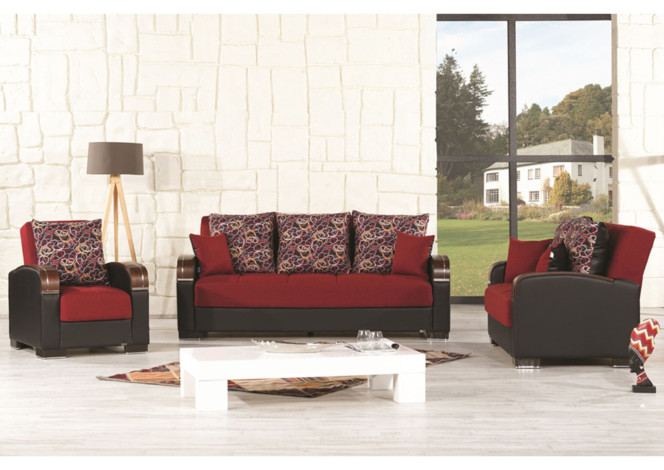 Mobimax Red Polyester Sofabed & Loveseat,Ottomanson (Previously Casamode)