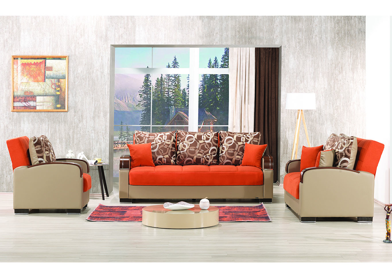 Mobimax Orange Three-Piece Seating Set,Ottomanson (Previously Casamode)