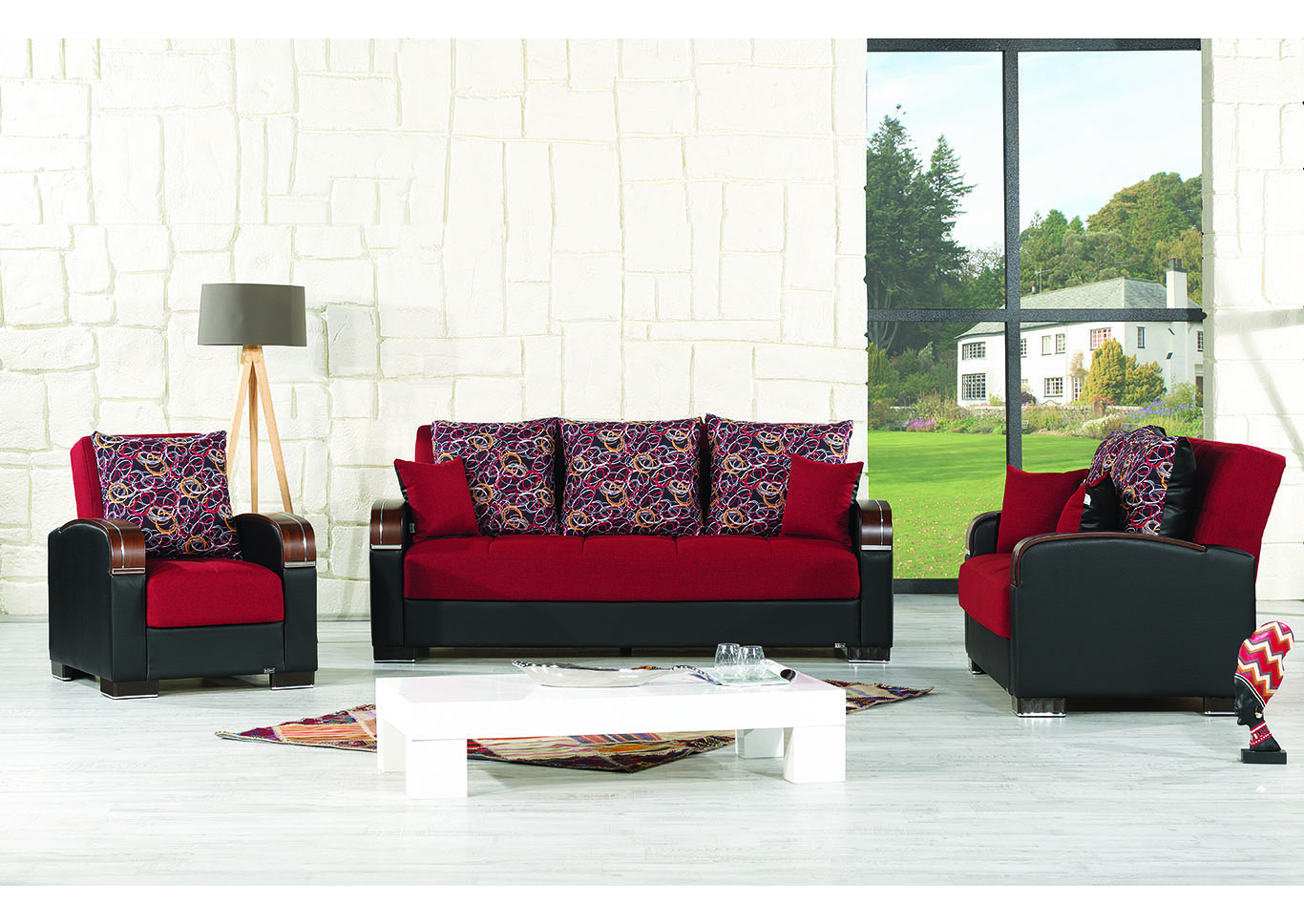 Mobimax Red Three-Piece Seating Set,Ottomanson (Previously Casamode)