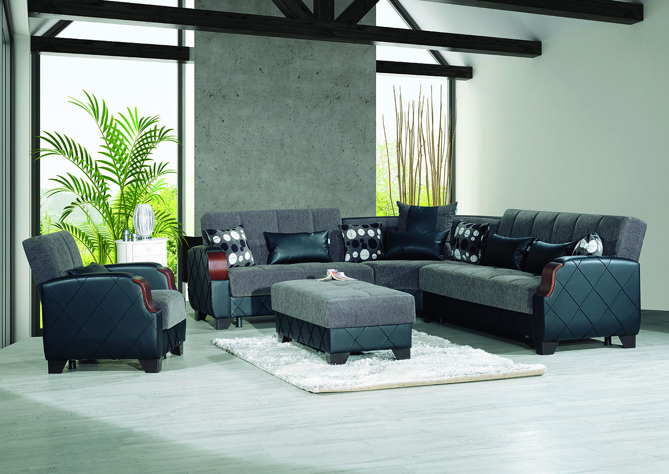 Molina Grey Sectional Set W/ Arm Chair& Ottoman,Ottomanson (Previously Casamode)