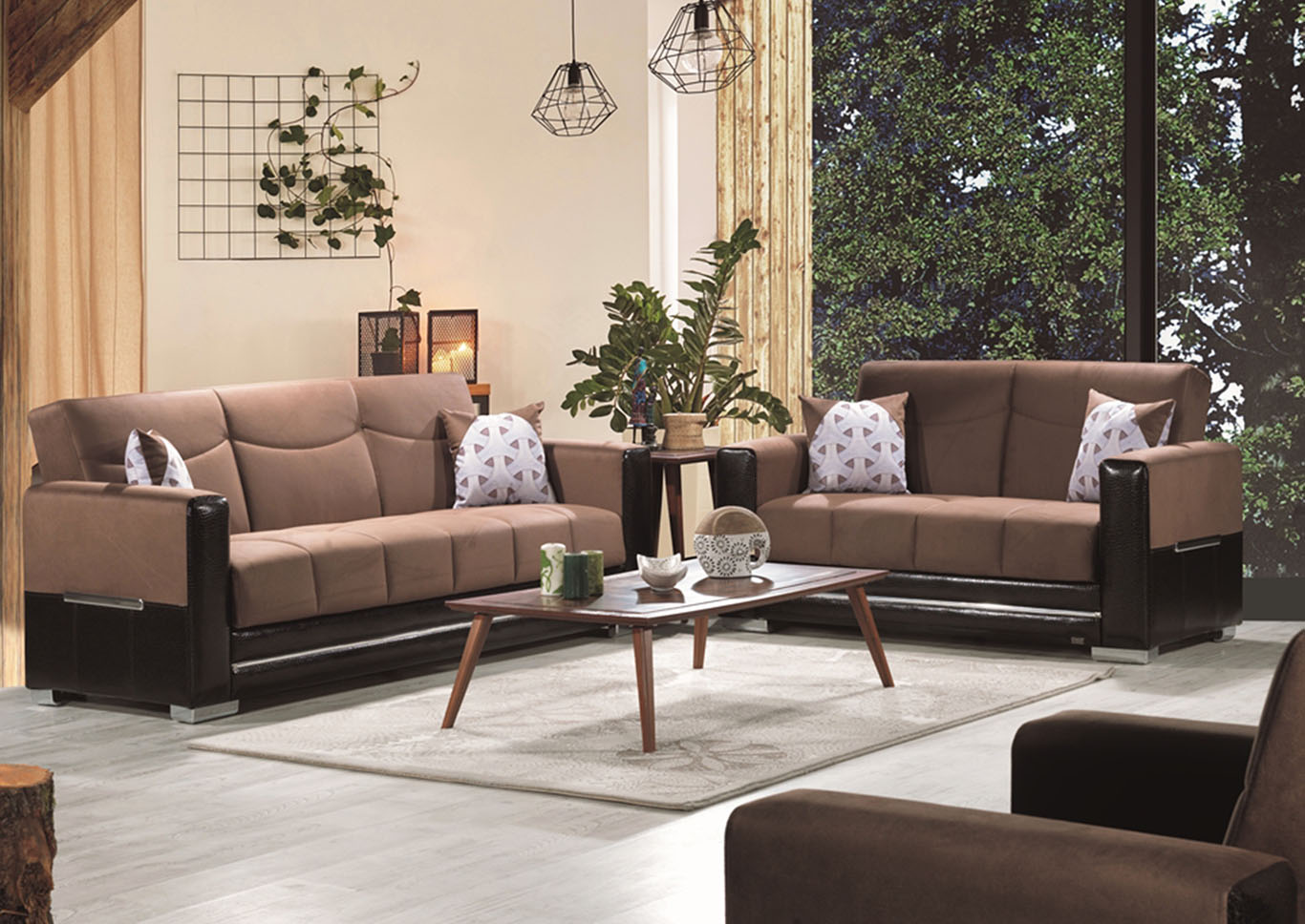 Monaco Brown/Brown Microsuede Sofabed & Loveseat,Ottomanson (Previously Casamode)