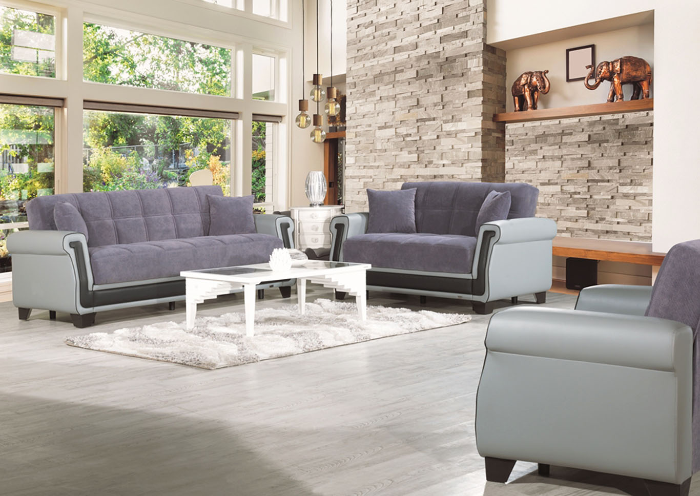 Proline Gray Microfiber Sofabed, Loveseat & Armchair,Ottomanson (Previously Casamode)