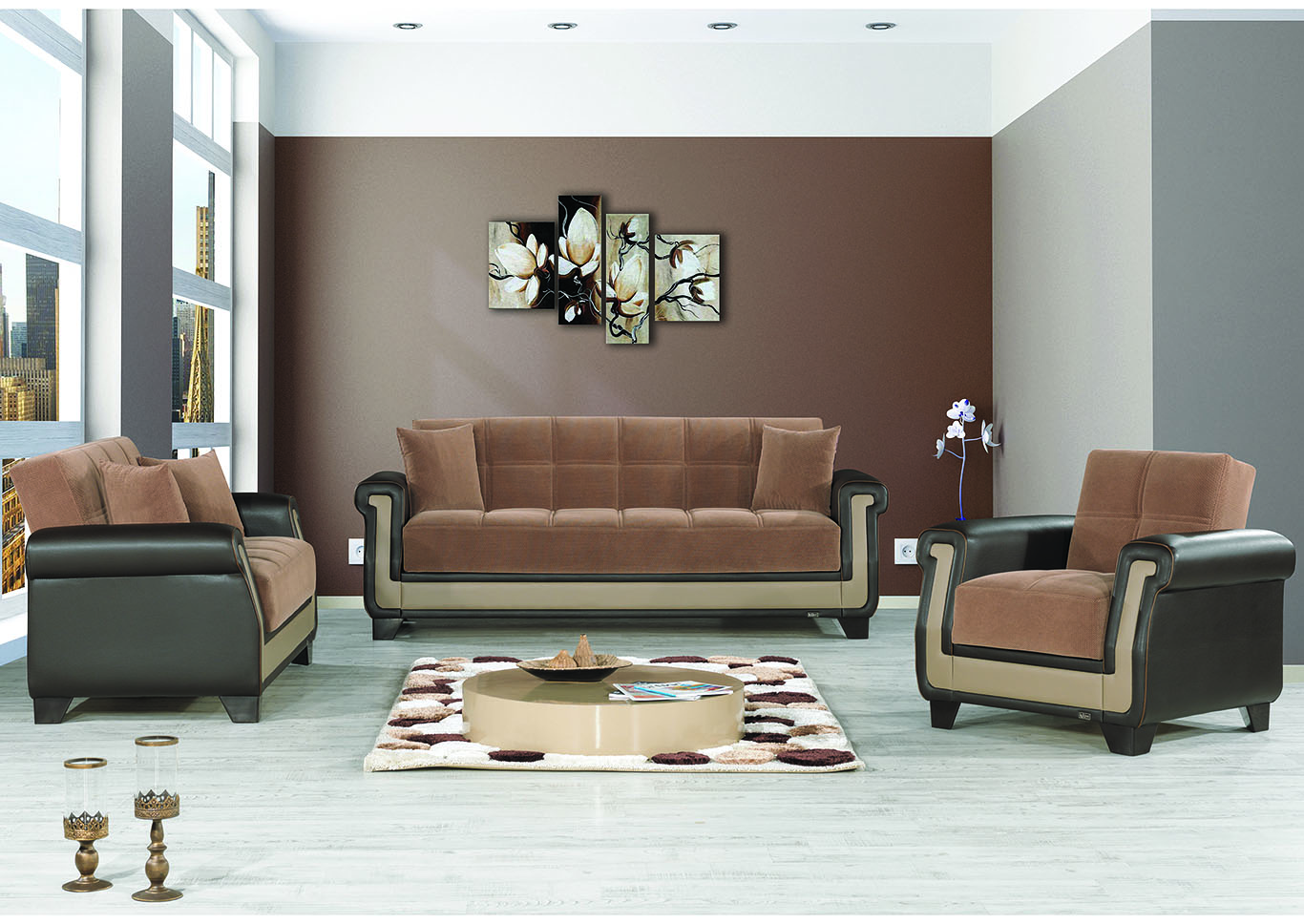 Proline Brown Three-Piece Seating Set,Ottomanson (Previously Casamode)